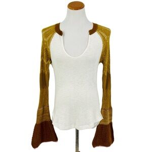 Free People White Asymmetrical Long Sleeve Blouse